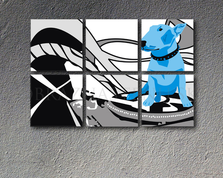 Ručne maľovaný POP Art Dog and DJ´S 6 dielny 