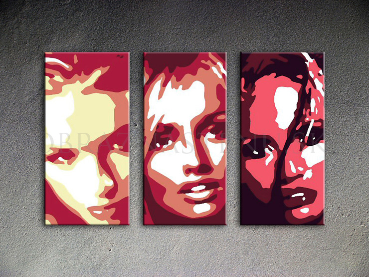 Ručne maľovaný POP Art Faces 3 dielny 