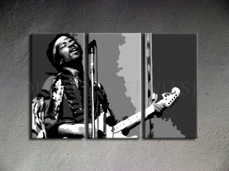 Ručne maľovaný POP Art Jimmy Hendrix 3 dielny 