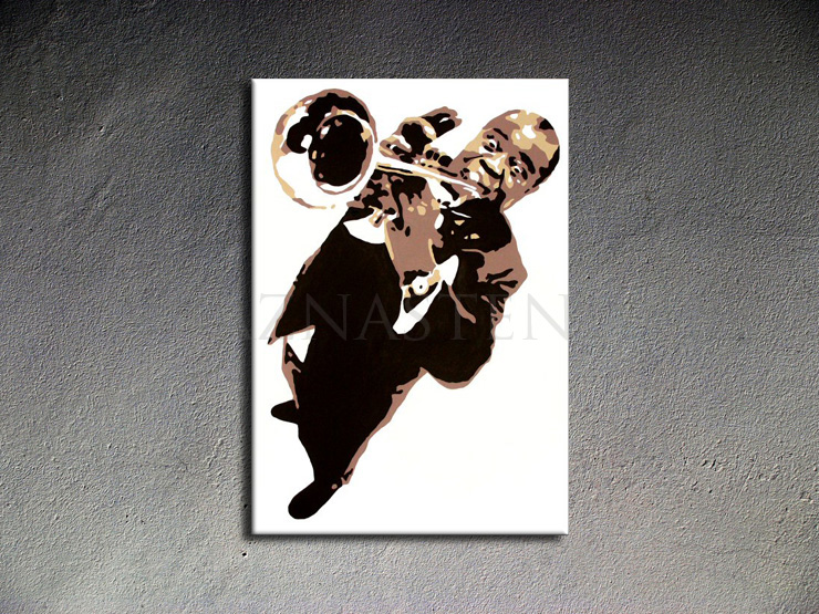 Maľovaný POP ART obraz na stenu Luis Armstrong