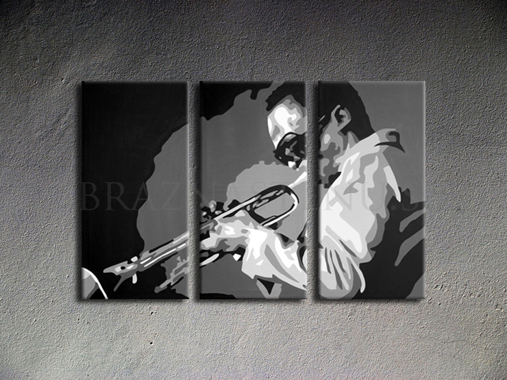 Ručne maľovaný POP Art Miles Davis 3 dielny 